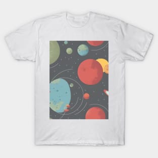 Celestial Stars, planets and spaceships - Space Retro style T-Shirt